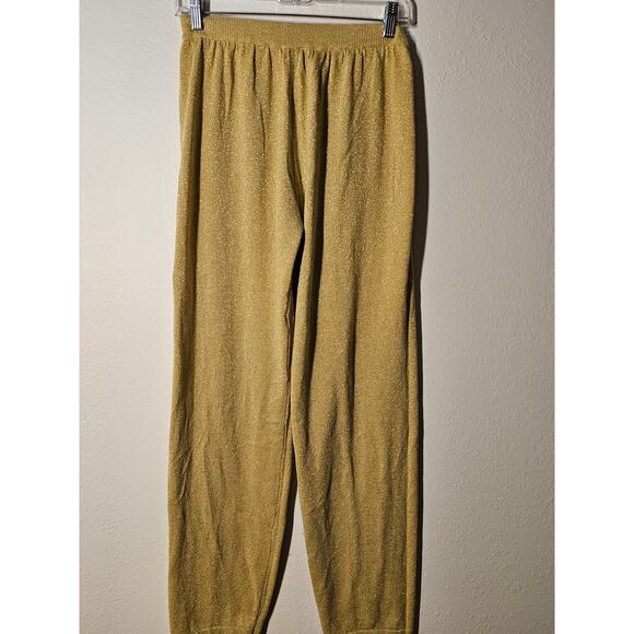 VTG 90’S THE ICING Womens 2 pc set Top Rayon Gold Shimmer Knit Leggings Small - Picture 6 of 10